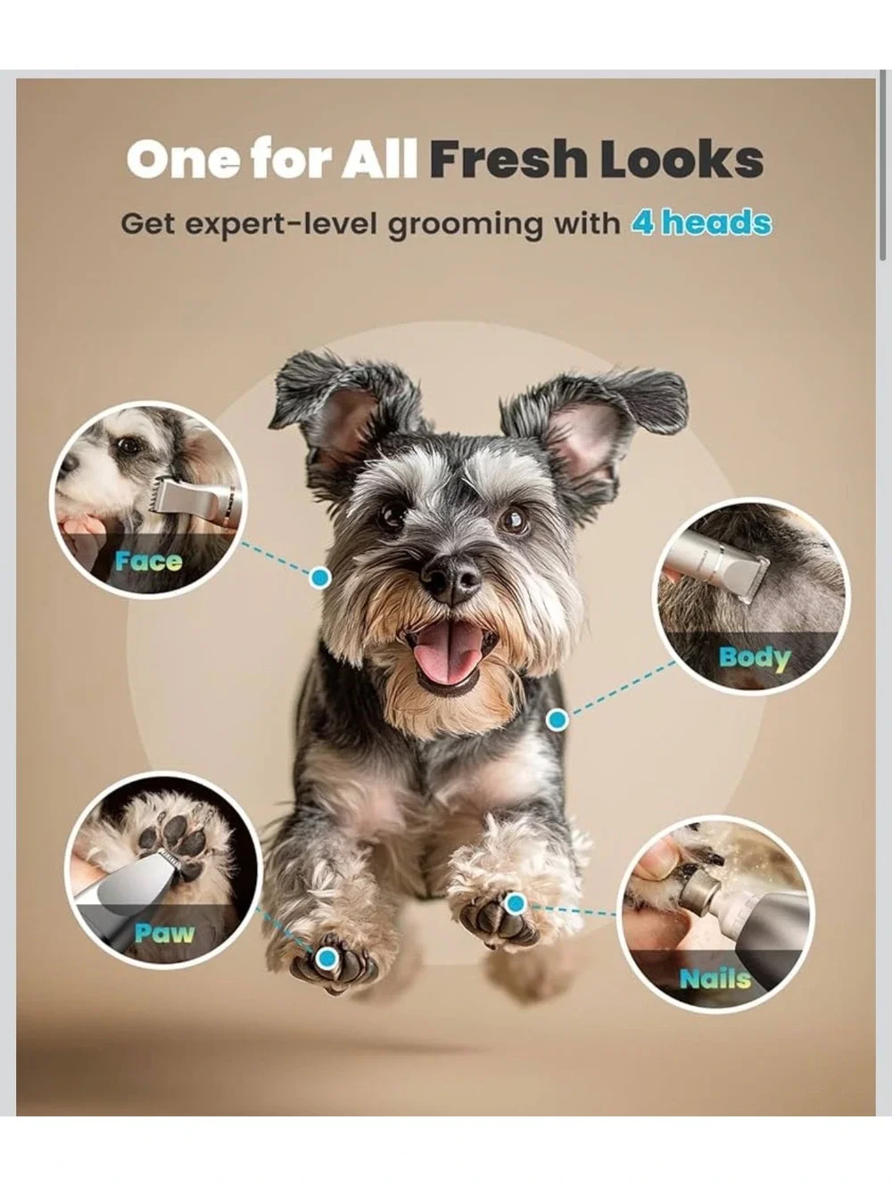 oneisall 4 in 1 Dog Grooming Kit with LCD Display - Rechargeable Pet Hair Trimer